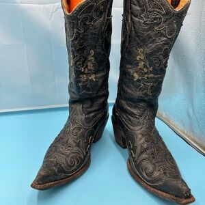Corral women 7.5 black exotic inlay cowgirl boots
